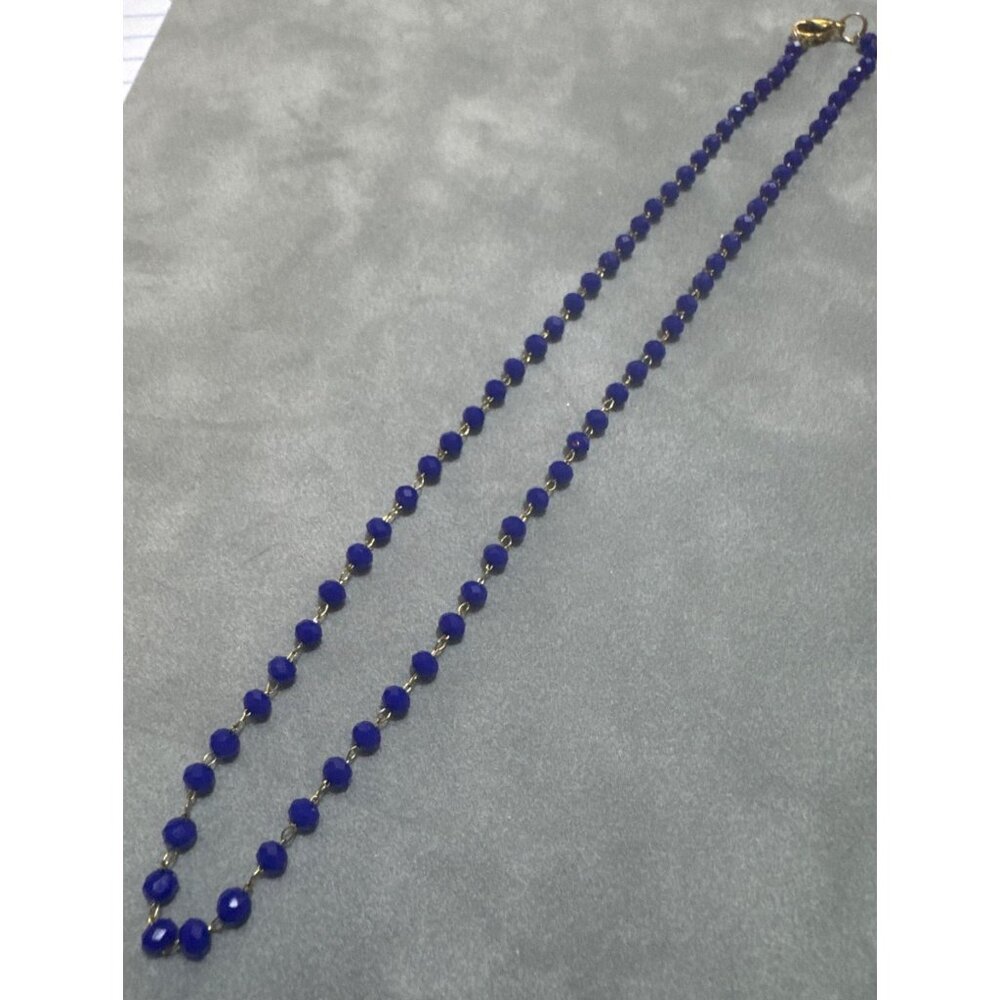Blue Beaded Necklace Lobster Clasp Closure Gold Chain Hook Elegant Minimalist De